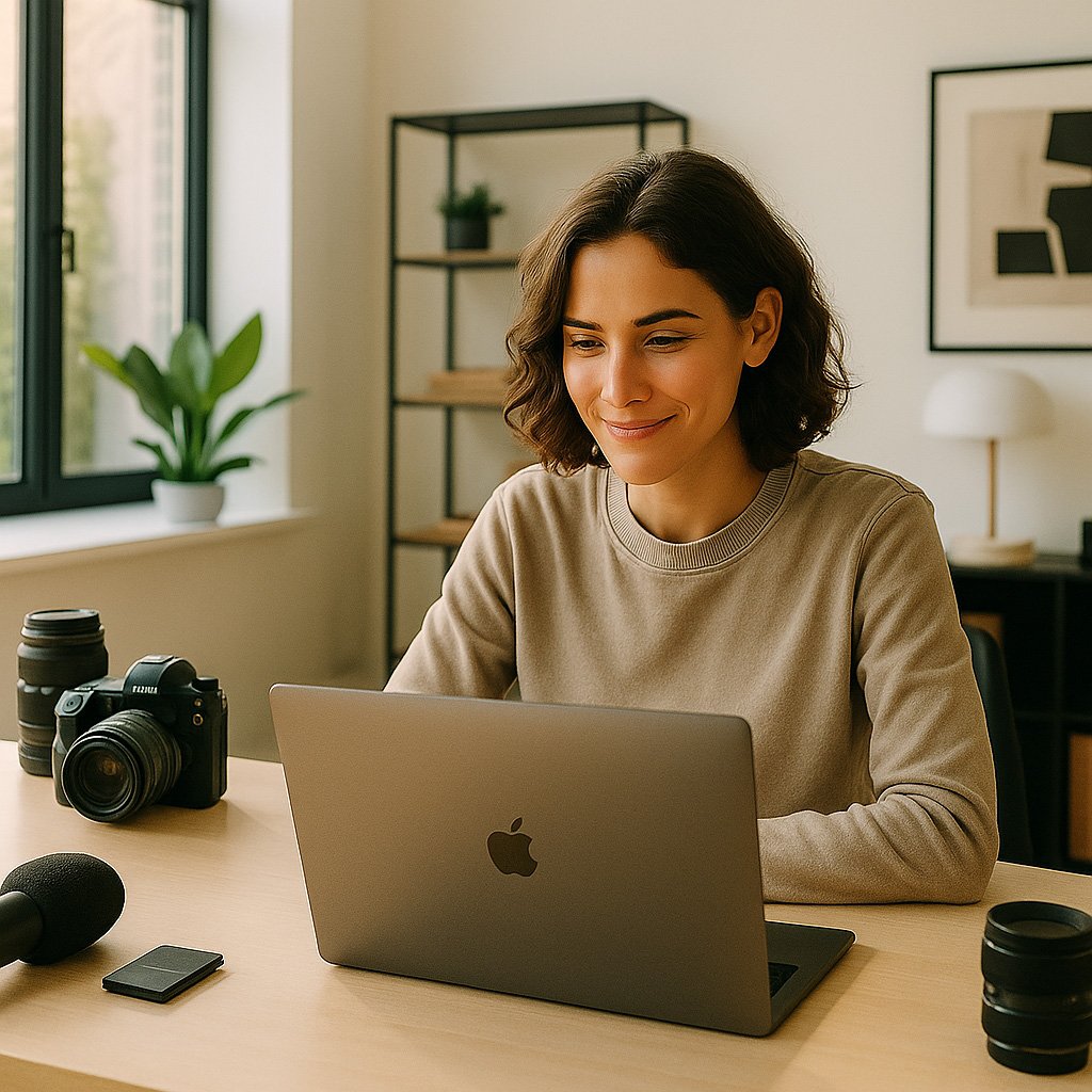 Full-time content creator working on her laptop